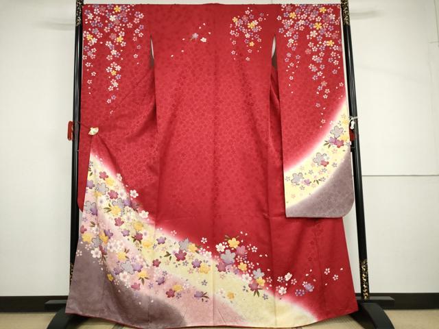 平和屋着物●豪華振袖 駒刺繍 舞桜文 暈し染め 金彩 正絹 逸品 AABH8995cs