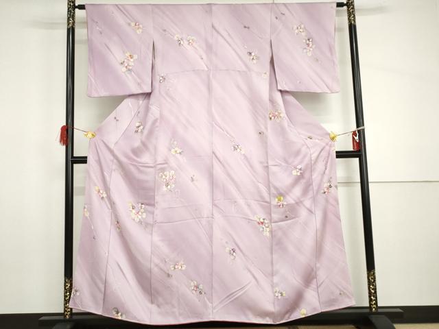平和屋着物●染色作家 斉藤三才 小紋 手描き 枝花文 暈し染め 正絹 逸品 AABH8998cs