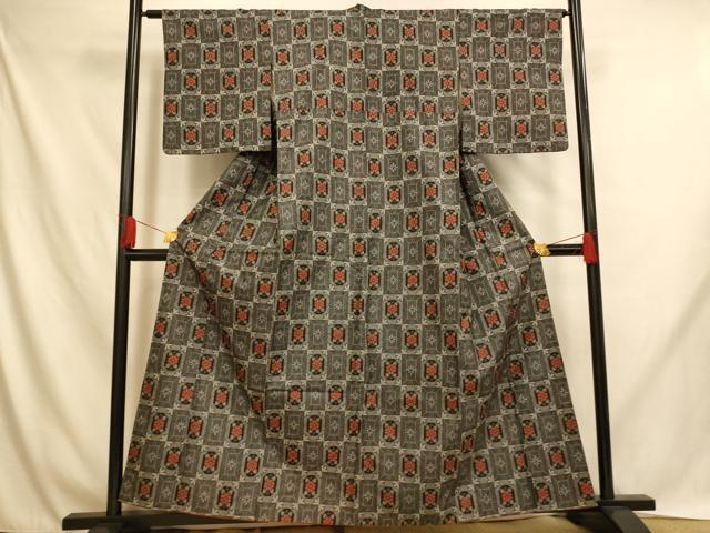 平和屋着物■本場村山大島紬 花格子 正絹 逸品 AABH9001fw