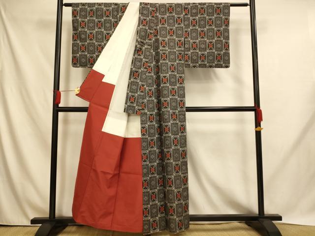 平和屋着物■本場村山大島紬 花格子 正絹 逸品 AABH9001fw