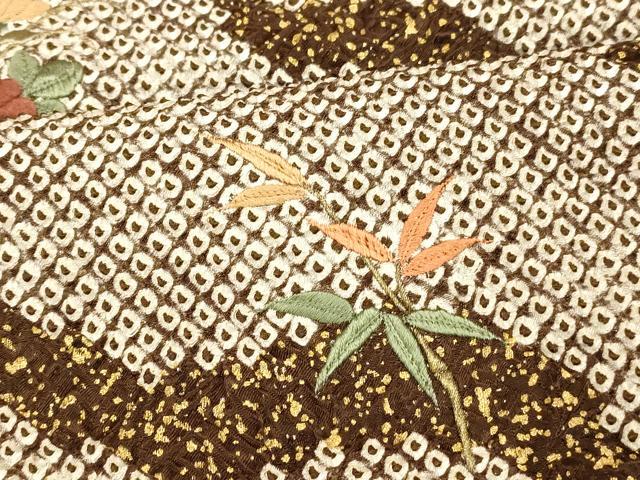 平和屋着物■訪問着 絞り 刺繍 草花山重ね文 金糸 金彩 正絹 逸品 AABH9014fw