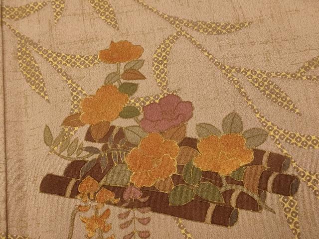 平和屋着物■訪問着 草花文 金彩 正絹 逸品 AABH9016fw