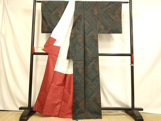平和屋着物■本場大島紬 草花格子文 正絹 逸品 AABH9023fw