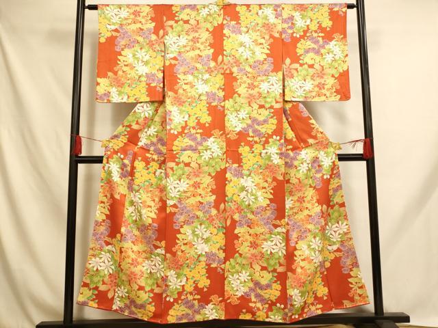 平和屋着物■上質な小紋 草花文 金彩 正絹 逸品 AABH9024fw