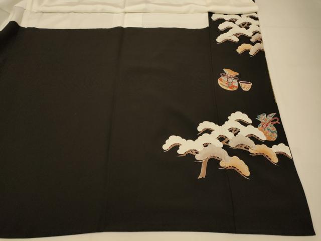 平和屋着物■豪華黒留袖 作家物 駒刺繍 北野大茶湯 松 金彩 正絹 逸品 AABH9029fw