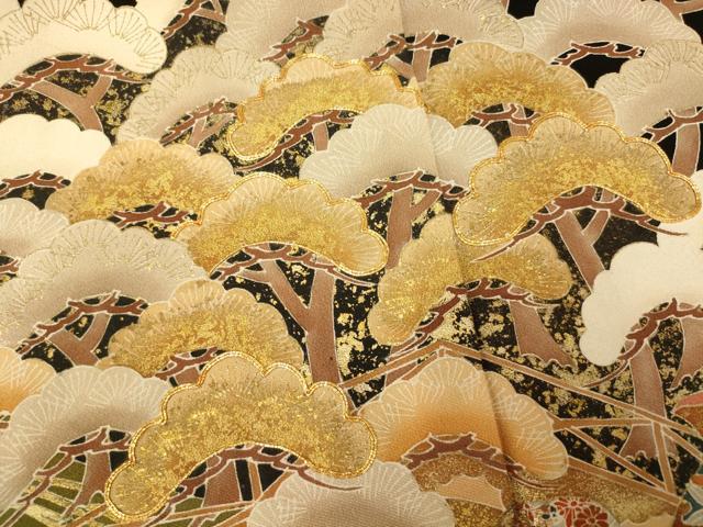 平和屋着物■豪華黒留袖 作家物 駒刺繍 北野大茶湯 松 金彩 正絹 逸品 AABH9029fw