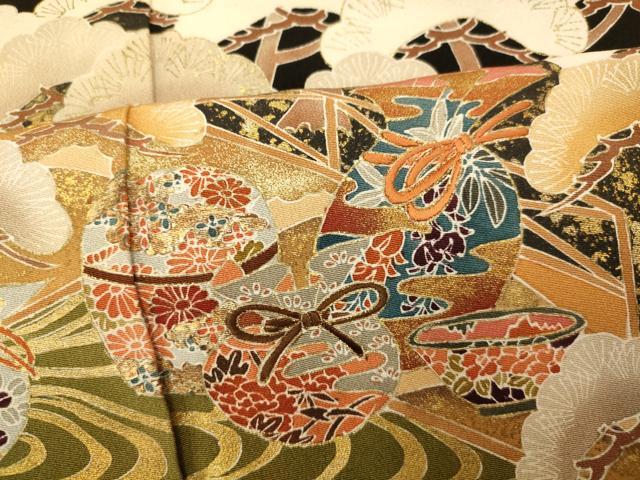 平和屋着物■豪華黒留袖 作家物 駒刺繍 北野大茶湯 松 金彩 正絹 逸品 AABH9029fw