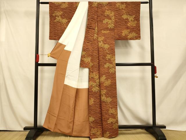 平和屋着物■上質な小紋 枝花芝文 金彩 正絹 逸品 AABH9045fw