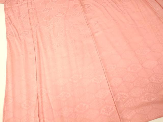 平和屋着物■上質な色無地 桐菱地紋 薄紅色 正絹 逸品 未使用 AABH9052fw