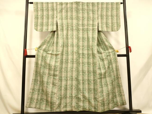 平和屋着物■上質な紬 洋花格子文 正絹 逸品 AABH9071fw