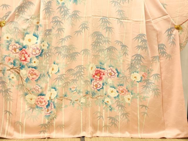 平和屋着物■豪華振袖 手描き 笹竹椿文 正絹 逸品 AABH9083fw