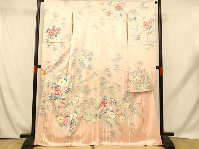 平和屋着物■豪華振袖 手描き 笹竹椿文 正絹 逸品 AABH9083fw