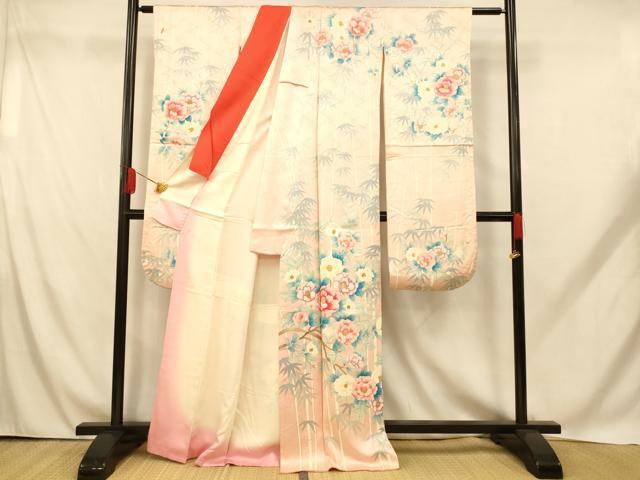 平和屋着物■豪華振袖 手描き 笹竹椿文 正絹 逸品 AABH9083fw