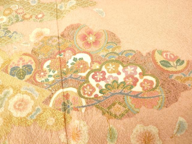 平和屋着物■訪問着 絞り 吉祥枝花丸文 金銀彩 正絹 逸品 AABH9097fw
