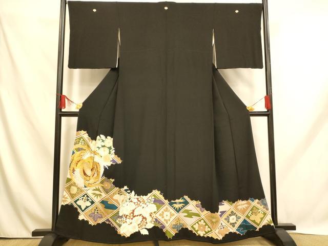 平和屋着物■豪華黒留袖 刺繍 鳳凰桐丸文 金銀糸 金彩 正絹 逸品 AABH9100fw