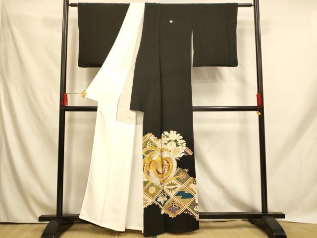 平和屋着物■豪華黒留袖 刺繍 鳳凰桐丸文 金銀糸 金彩 正絹 逸品 AABH9100fw