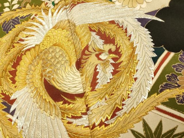 平和屋着物■豪華黒留袖 刺繍 鳳凰桐丸文 金銀糸 金彩 正絹 逸品 AABH9100fw
