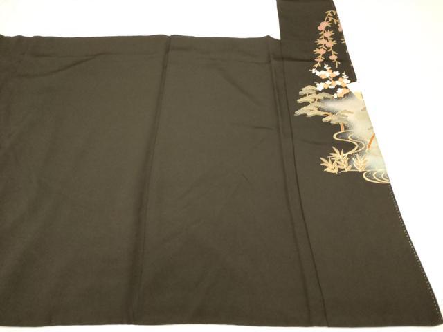 平和屋着物■豪華黒留袖 駒刺繍 飛鶴地紙太鼓文 暈し染め 金銀彩 正絹 逸品 AABH9104fw