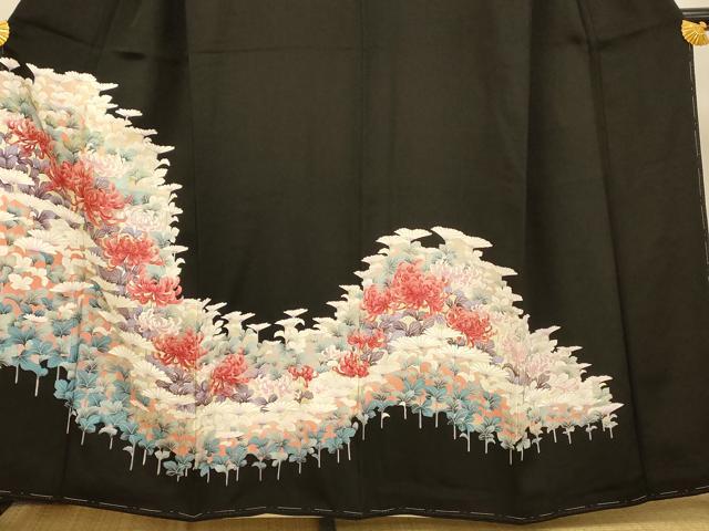平和屋着物■豪華黒留袖 手描き 刺繍 乱菊文 金彩 正絹 逸品 AABH9107fw