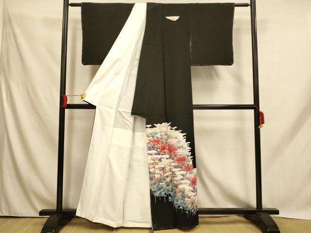 平和屋着物■豪華黒留袖 手描き 刺繍 乱菊文 金彩 正絹 逸品 AABH9107fw