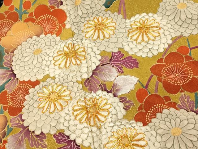 平和屋着物■豪華黒留袖 駒刺繍 枝花文 梅 菊 金彩 正絹 逸品 AABH9108fw