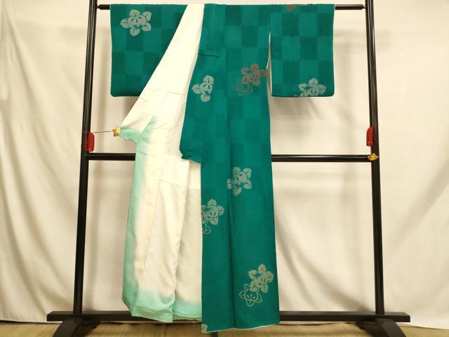 平和屋着物■上質な小紋 寿光織 橘格子 銀糸 正絹 逸品 AABH9114fw