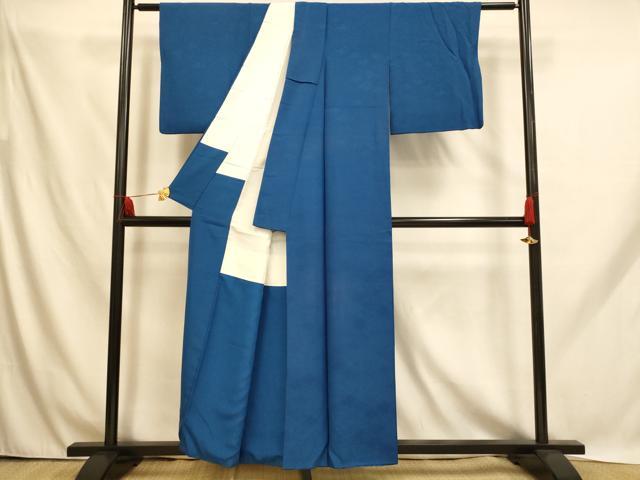 平和屋着物■上質な色無地 青海波菱地紋 瑠璃色 正絹 逸品 AABH9124fw