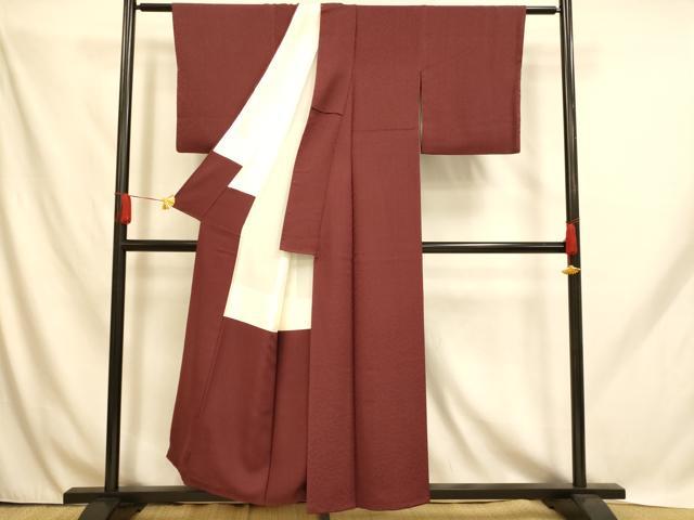平和屋着物■上質な色無地 舞花地紋 葡萄茶色 正絹 逸品 AABH9125fw