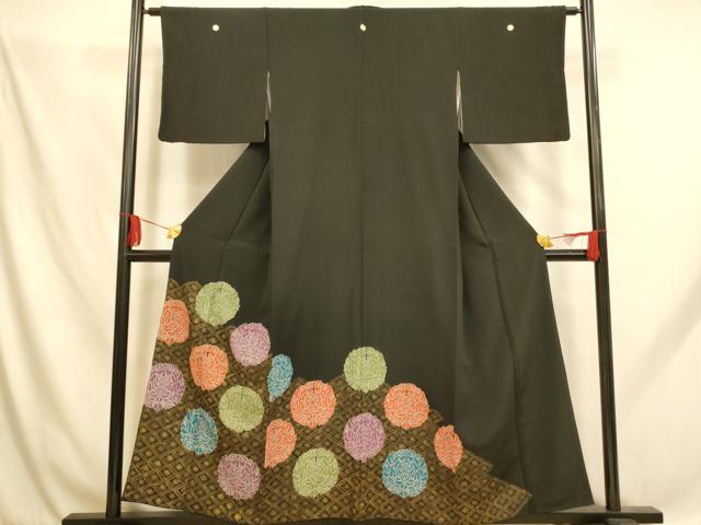 平和屋着物■豪華黒留袖 七宝草花丸文 金彩 正絹 逸品 AABH9129fw
