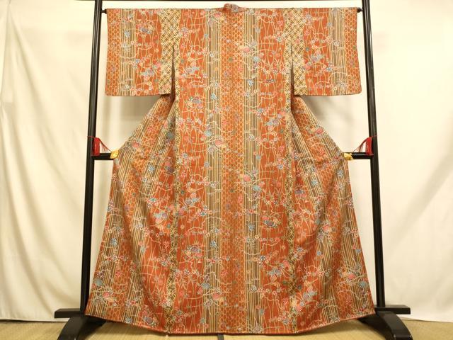 平和屋着物■上質な小紋 花鳥吉祥間道 金彩 正絹 逸品 未使用 AABH9137fw