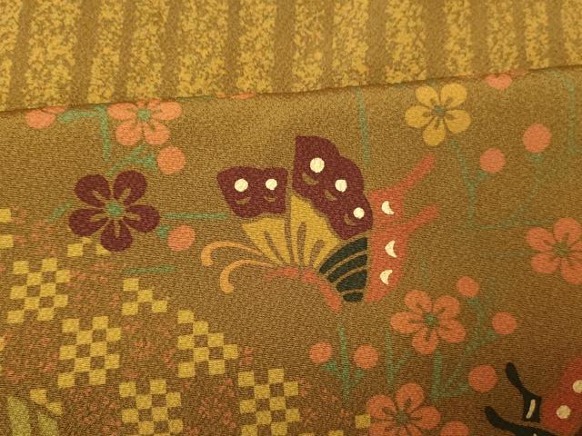 平和屋着物■訪問着 花蝶文 梅 たたき染め 正絹 逸品 AABH9141fw