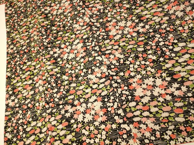 平和屋着物■上質な小紋 草花文 黒地 正絹 逸品 AABH9143fw