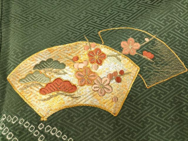 平和屋着物■訪問着 駒刺繍 地紙草花文 金彩 正絹 逸品 AABH9147fw