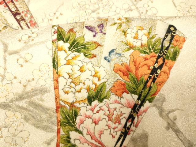 平和屋着物■上質な小紋 花蝶扇子文 梅 金彩 正絹 逸品 AABH9154fw