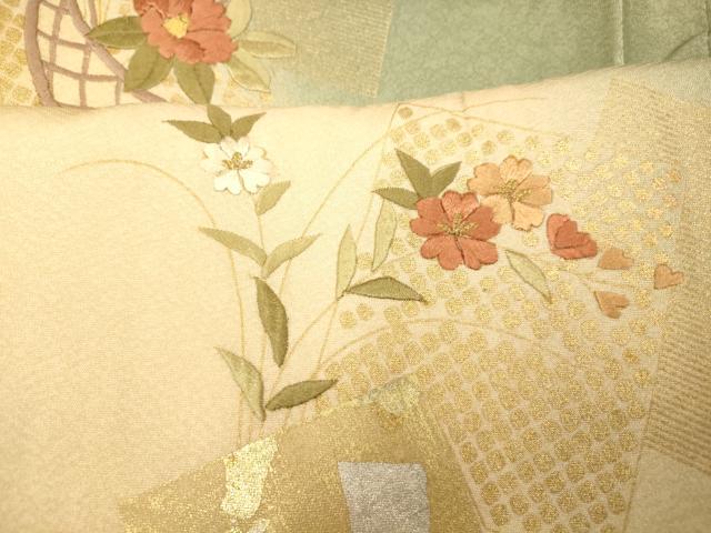 平和屋着物■訪問着 刺繍 色紙飾花文 暈し染め 金糸 銀彩 正絹 逸品 AABH9158fw