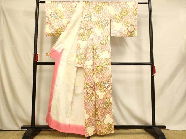 平和屋着物■小紋 片輪車亀甲花文 洗える着物 AABH9165fw