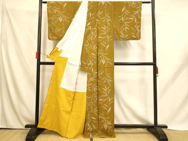 平和屋着物■小紋 更紗花笹文 たたき染め 洗える着物 未使用 AABH9166fw