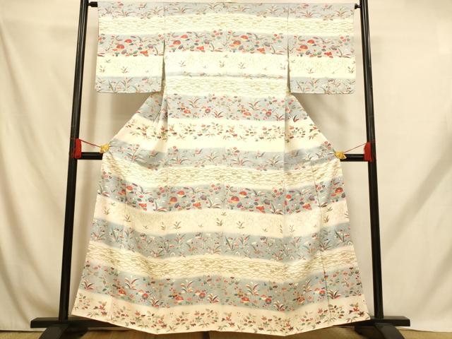 平和屋着物■訪問着 横段草花文 暈し染 金彩 正絹 逸品 AABH9180fw