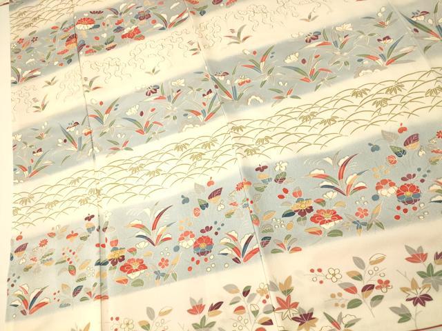 平和屋着物■訪問着 横段草花文 暈し染 金彩 正絹 逸品 AABH9180fw