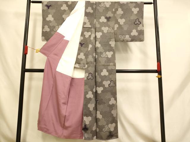 平和屋着物■江戸小紋 吉祥文 黒地 正絹 逸品 AABH9183fw