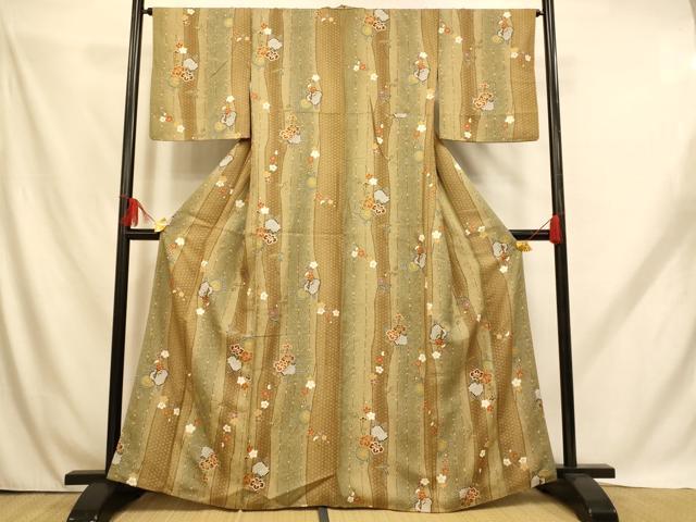 平和屋着物■上質な小紋 枝花文 暈し染め 金彩 正絹 逸品 AABH9189fw