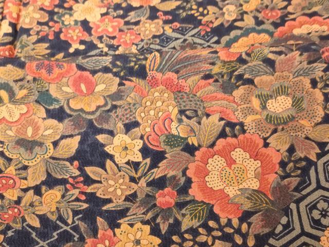 平和屋着物■上質な小紋 更紗花鳥文 松竹梅 正絹 逸品 AABH9190fw