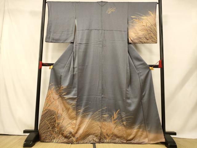 平和屋着物■訪問着 駒刺繍 笹文 暈し染め 金彩 正絹 逸品 AABH9215fw