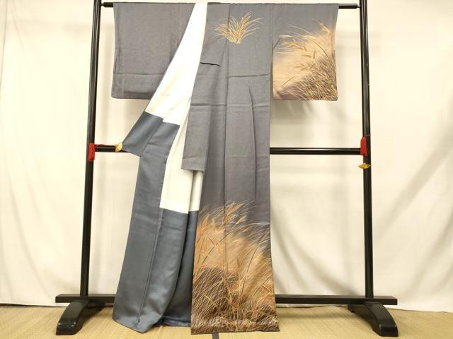 平和屋着物■訪問着 駒刺繍 笹文 暈し染め 金彩 正絹 逸品 AABH9215fw