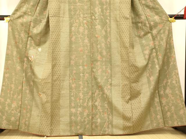 平和屋着物■訪問着 紬地 刺繍 雪輪枝垂れ花蝶文 金彩 正絹 逸品 AABH9217fw