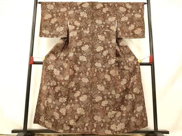 平和屋着物■上質な紬 更紗花文 正絹 逸品 AABH9232fw
