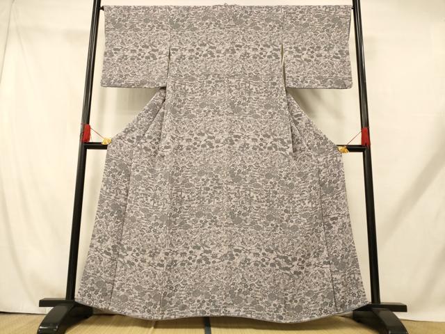 平和屋着物■上質な小紋 型染め 横段草花文 正絹 逸品 AABH9235fw