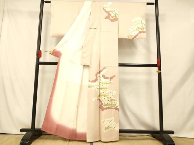 平和屋着物■訪問着 手描き 絞り 雲取り草花文 正絹 逸品 AABH9237fw