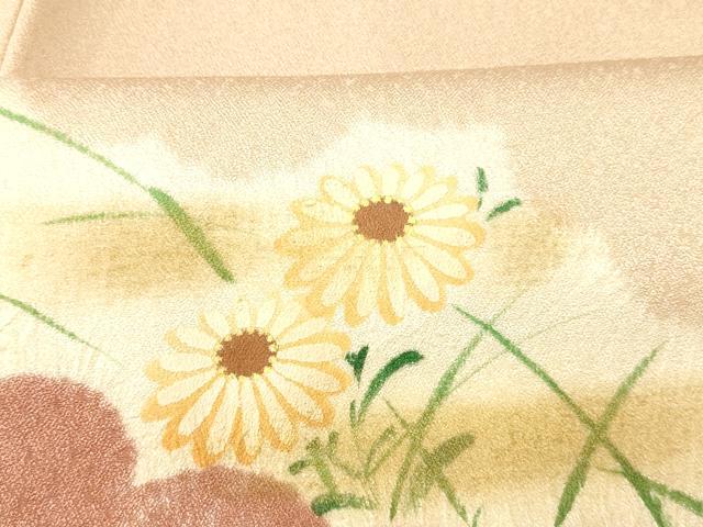 平和屋着物■訪問着 手描き 絞り 雲取り草花文 正絹 逸品 AABH9237fw