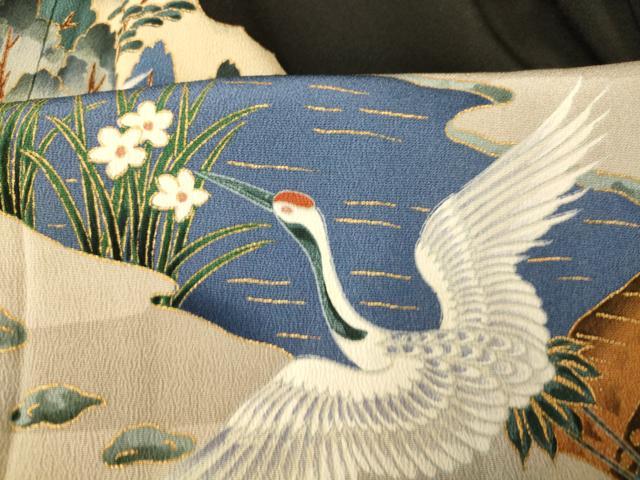 平和屋着物■豪華黒留袖 飛鶴松竹梅文 金彩 正絹 逸品 AABH9258fw